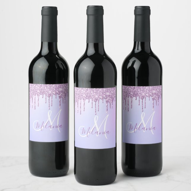 Étiquette Pour Bouteilles De Vin Lavande à goutte violette métallique personnalisée (Bouteilles)