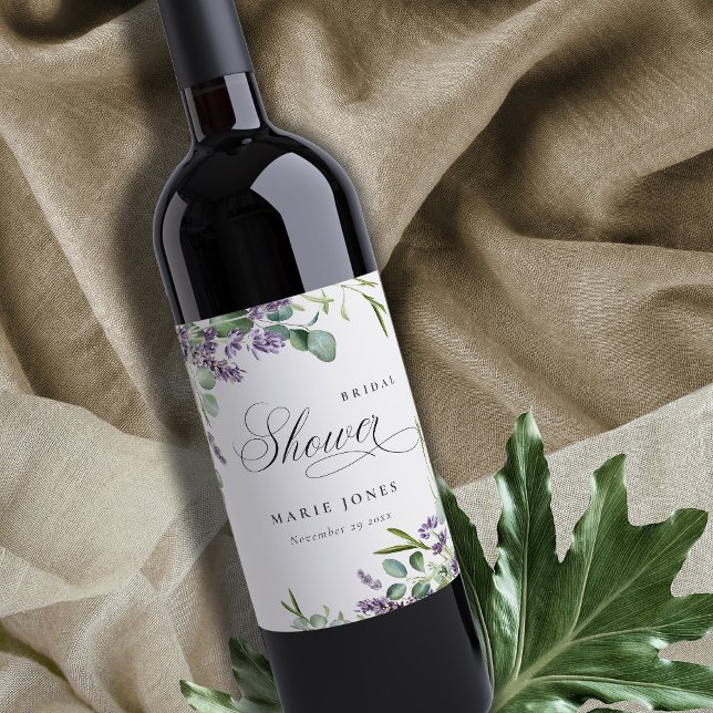 Étiquette Pour Bouteilles De Vin Lavande Eucalyptus Feuillage Mariage Champêtre (Créateur téléchargé)
