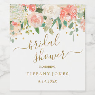 Étiquette Pour Bouteilles De Vin Lavande Florale Rose Gold Confetti Fête de Mariage