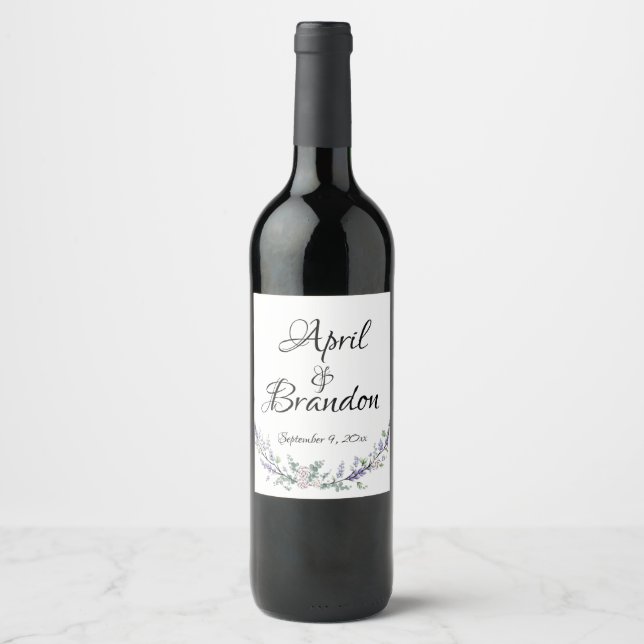 Étiquette Pour Bouteilles De Vin Lavande, roses blanches, Eucalyptus Botanique (Devant)