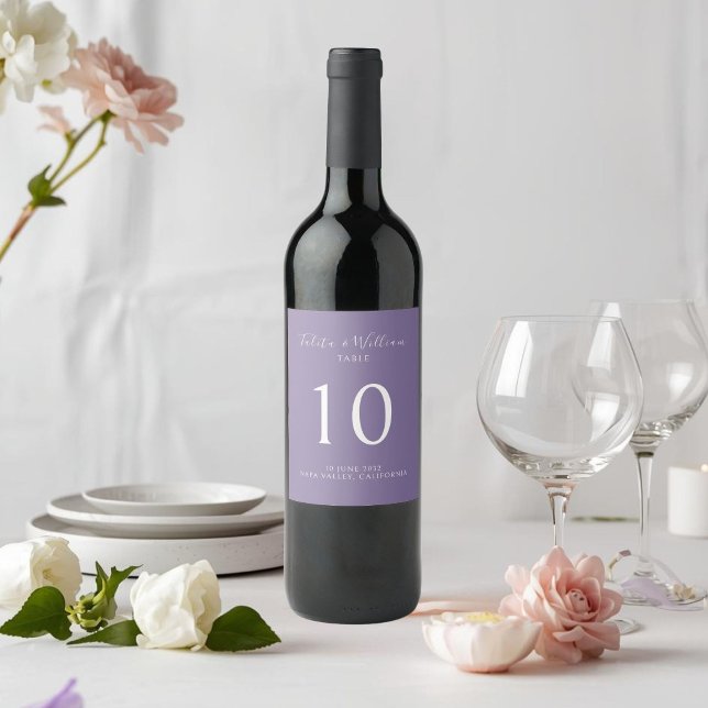 Étiquette Pour Bouteilles De Vin Lavender | Chic Table Number Wedding Wine Label  (Créateur téléchargé)