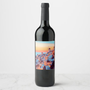 Étiquette Pour Bouteilles De Vin ldp SANTORINI - panorama - par nuit -
