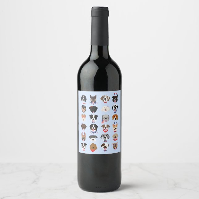 Étiquette Pour Bouteilles De Vin Le 4 Juillet Dog Visages (Devant)