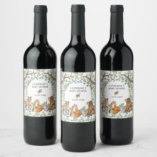 Étiquette Pour Bouteilles De Vin Le Baby shower des animaux de la forêt douce