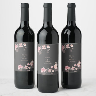 Étiquette Pour Bouteilles De Vin Le chic sakura rose sur un gris foncé