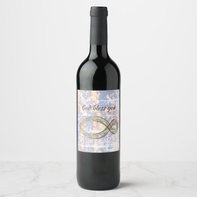 Étiquette Pour Bouteilles De Vin Le symbole du Fish Christian. (Devant)