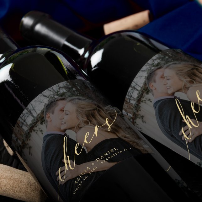 Étiquette Pour Bouteilles De Vin L'écriture minimaliste moderne or acclamé mariage  (Créateur téléchargé)