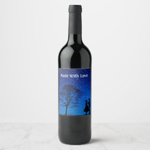 Étiquette Pour Bouteilles De Vin Les amoureux en pleine lune