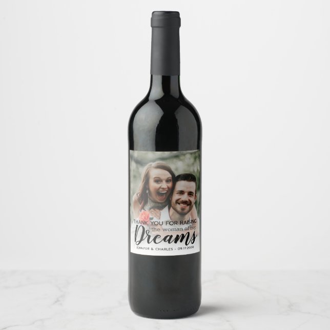 Étiquette Pour Bouteilles De Vin Les parents de la mariée Merci Mariage Photo (Devant)