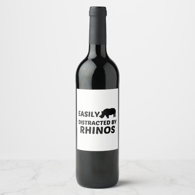 ÉTIQUETTE POUR BOUTEILLES DE VIN LES RHINOS FACILEMENT DISTRAITS (Devant)