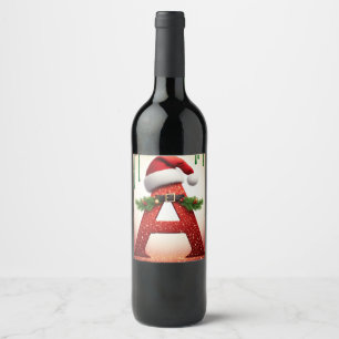 Étiquette Pour Bouteilles De Vin Lettre A Chapeau de Père Noël pour Cadeaux de Fami