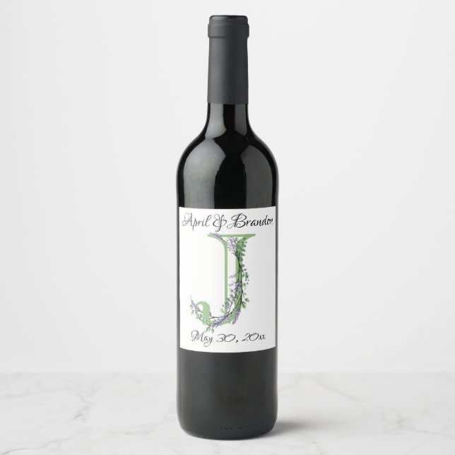 Étiquette Pour Bouteilles De Vin Lettre alphabétique J Lavender Eucalyptus (Devant)