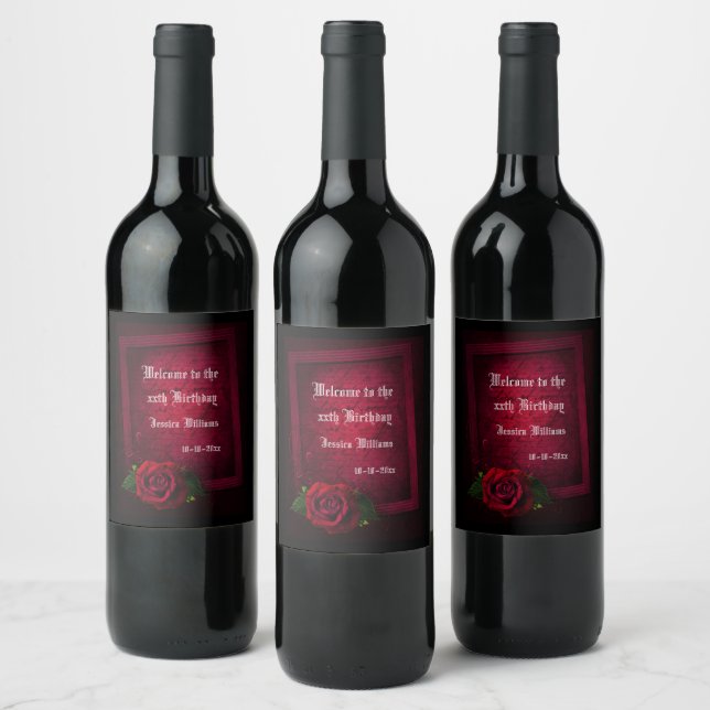 Étiquette Pour Bouteilles De Vin Lettre encadrée gothique & Rose rouge (Bouteilles)