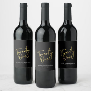 Étiquette Pour Bouteilles De Vin Lettre Noir et Or Fête d'anniversaire 21 ans