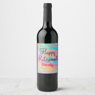 Étiquette Pour Bouteilles De Vin Licorne de retraite heureuse colorée Paillettes do