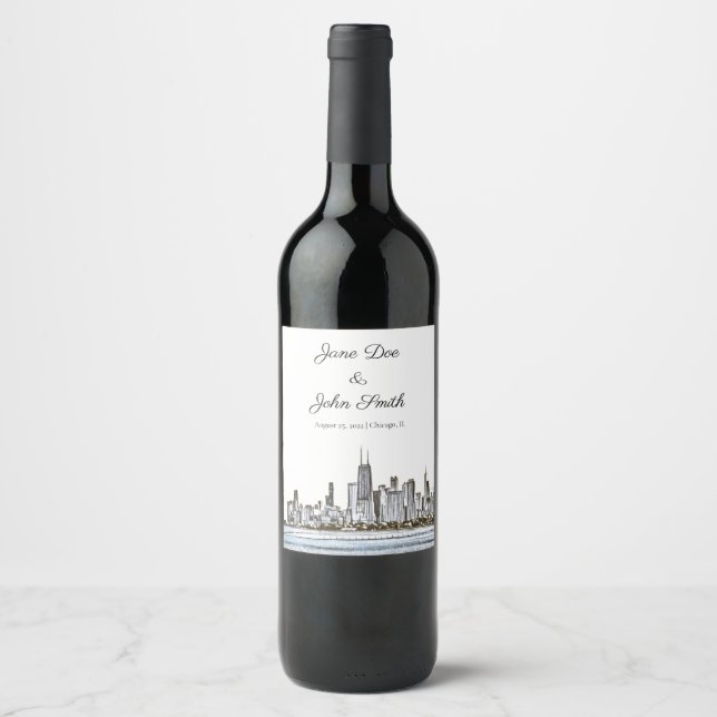 Étiquette Pour Bouteilles De Vin Ligne Skyline Chicago personnalisée (Devant)