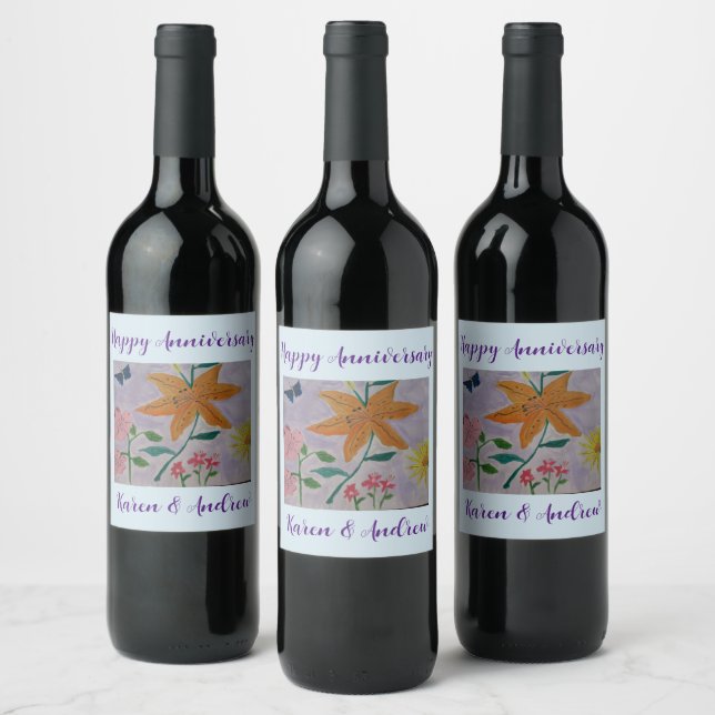 Étiquette Pour Bouteilles De Vin Lily orange (Bouteilles)