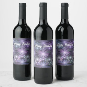 Étiquette Pour Bouteilles De Vin Lit de fleurs Art Fractal Abstrait tendance brilla