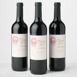 Étiquette Pour Bouteilles De Vin Little Miss ONEderful Balloon rose Fleur Anniversa