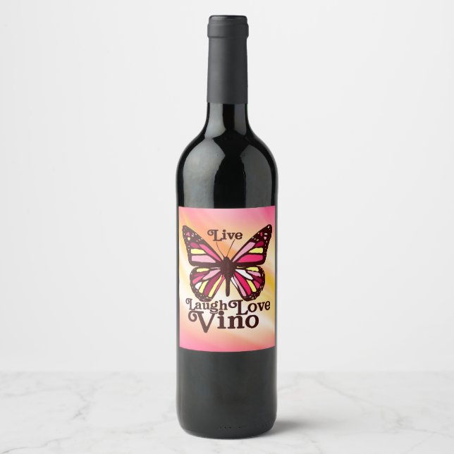 Étiquette Pour Bouteilles De Vin Live Laugh Love Vino (Devant)