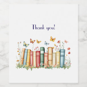 Étiquette Pour Bouteilles De Vin Livres et fleurs Merci