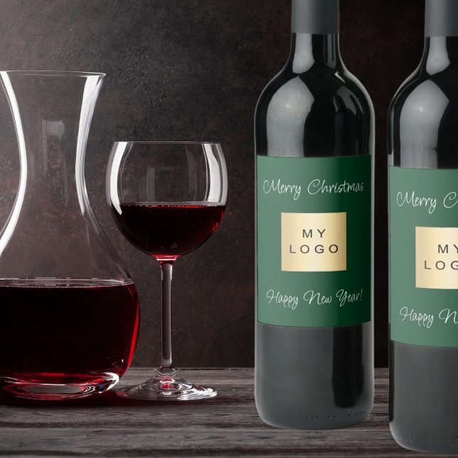 Étiquette Pour Bouteilles De Vin logo de Noël émeraude verte (Créateur téléchargé)