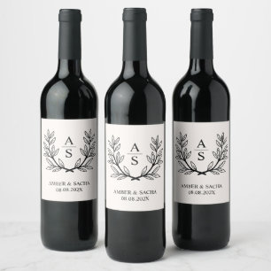 Étiquette Pour Bouteilles De Vin Logo Monogramme mariage Avec Wreath