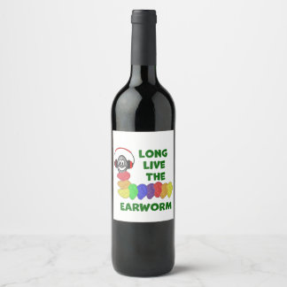 Étiquette Pour Bouteilles De Vin LONGTEMPS VIVRE L'EARWORM avec les oreilles arc-en