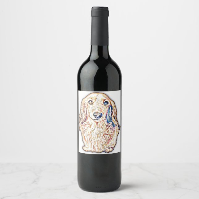 Étiquette Pour Bouteilles De Vin Longue Cheveux Dachshund Cadeaux mignon Doxie Wien (Devant)