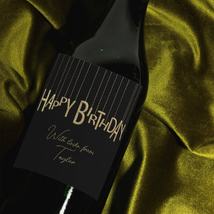 Étiquette Pour Bouteilles De Vin L'or Hanging Lettering sur le noir Joyeux annivers