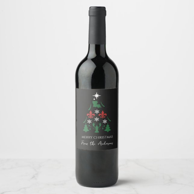 Étiquette Pour Bouteilles De Vin Louisiane Noël Cajun (Devant)