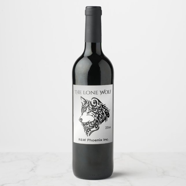 Étiquette Pour Bouteilles De Vin Loup tribal noir solitaire (Devant)