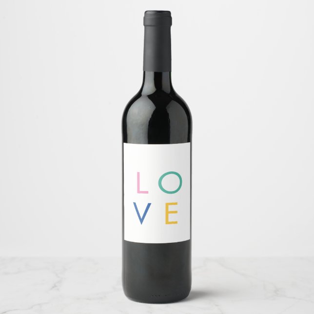 Étiquette Pour Bouteilles De Vin LOVE coloré typographie de la Saint-Valentin (Devant)