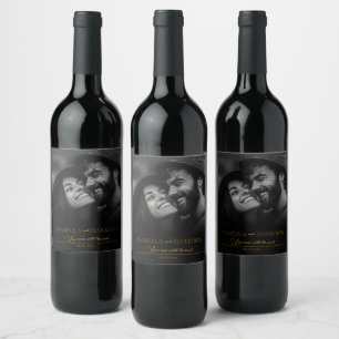 Étiquette Pour Bouteilles De Vin Love I Happy Couple Photo personnalisée Black and 