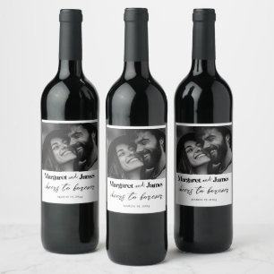 Étiquette Pour Bouteilles De Vin Love I Happy Couple Photo personnalisée noir et bl