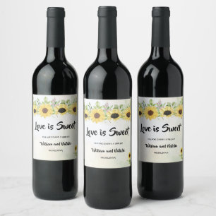 Étiquette Pour Bouteilles De Vin Love is Sweet Sunflowers Mariage Treat Favoriser S