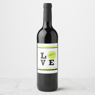 Étiquette Pour Bouteilles De Vin Love Tennis Prénom Yellow Ball  