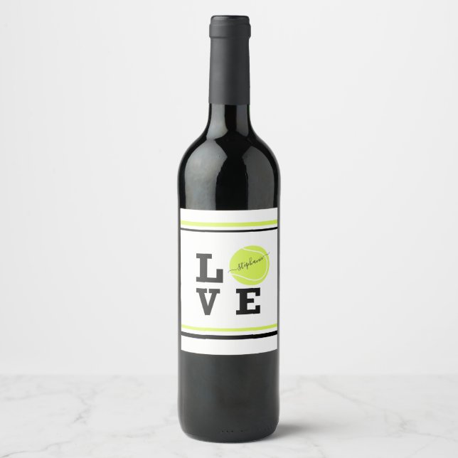 Étiquette Pour Bouteilles De Vin Love Tennis Prénom Yellow Ball (Devant)