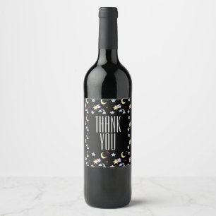 Étiquette Pour Bouteilles De Vin Lune lunaire, étoiles et nuages Motif sur noir