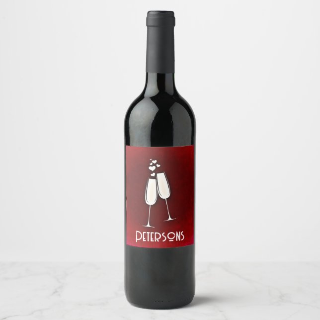 Étiquette Pour Bouteilles De Vin Lunettes et coeurs de vin étincelants (Devant)