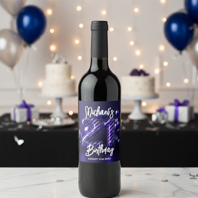 Étiquette Pour Bouteilles De Vin Luxe Glam Rayure Pailletée Violette Anniversaire 2 (Créateur téléchargé)