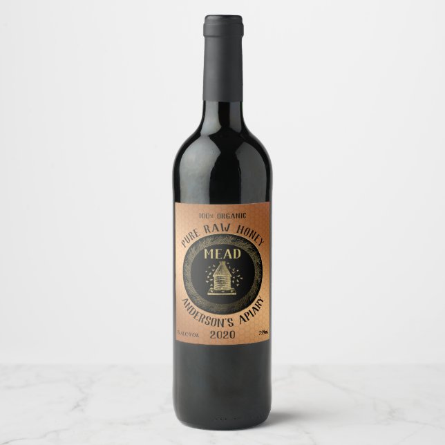 Étiquette Pour Bouteilles De Vin Luxe or Mead bee ruche miel nid d'abeille vin (Devant)