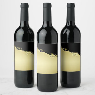 Étiquette Pour Bouteilles De Vin Luxueux décoratif or sur or et noir, Monogramme