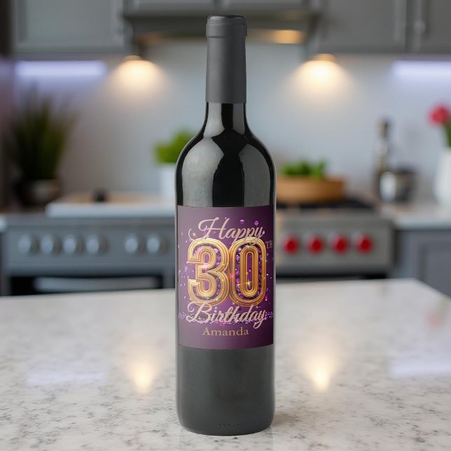 Étiquette Pour Bouteilles De Vin Luxueux Elegant Purple and Gold 30e anniversaire (Créateur téléchargé)