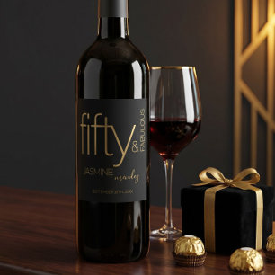 Étiquette Pour Bouteilles De Vin Luxueux Noir Or Cinquante ans et Incroyable Annive
