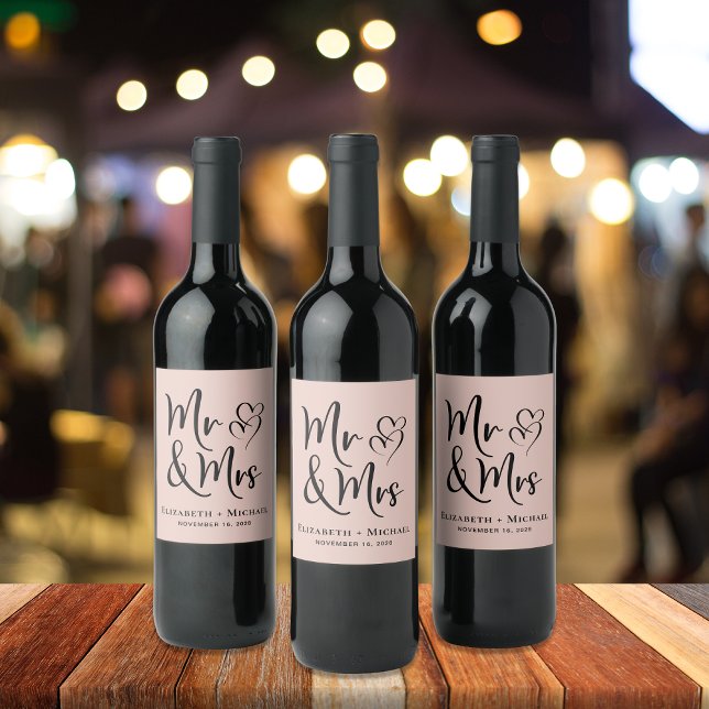 Étiquette Pour Bouteilles De Vin M. Mme Blush Pink Mariage (Créateur téléchargé)