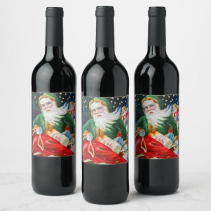 Étiquette Pour Bouteilles De Vin M. Noël   Père Noël Vintage