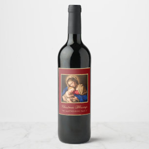 Étiquette Pour Bouteilles De Vin Madonna et Noël de l'enfant et de l'or rouge relig