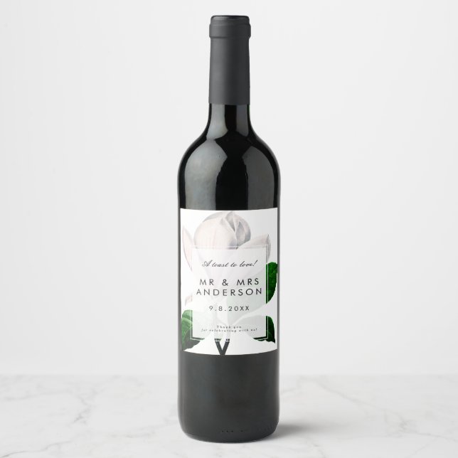 Étiquette Pour Bouteilles De Vin magnolia botanique verdure bouteille de mariage (Devant)