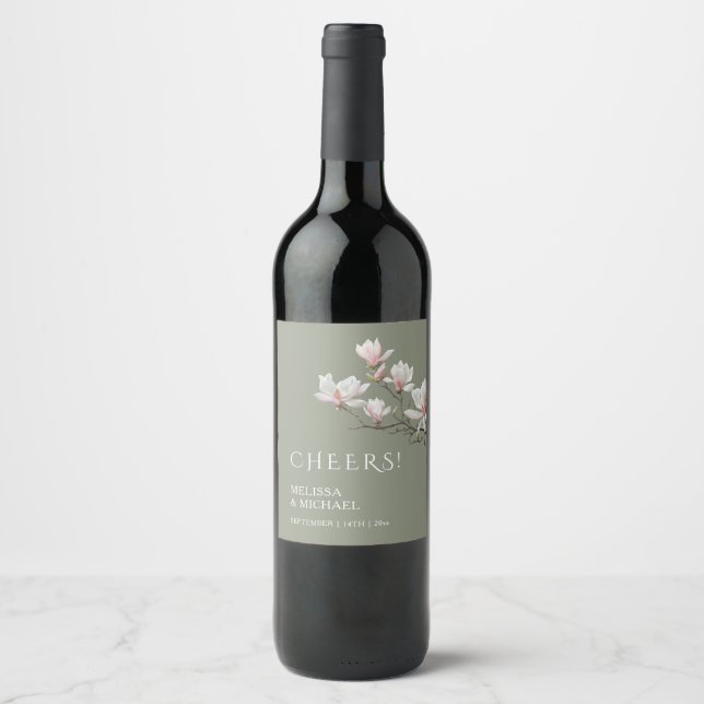 Étiquette Pour Bouteilles De Vin Magnolia de mariage Féerie Acclamations (Devant)